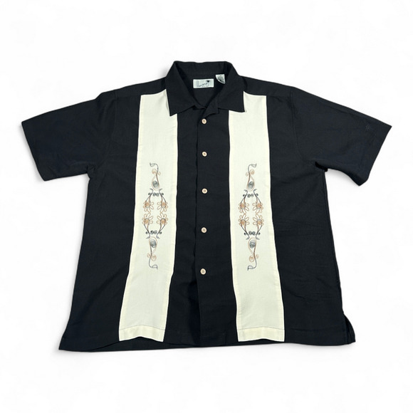Havana Shirt Shirt Adult LARGE Black Colorblock Embroidered Camp Bowling Y2K - Picture 1 of 10